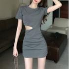 Short-sleeve Cut Out Sheath Dress Gray - One Size