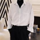 Long-sleeve Striped Mock Two-piece Shirt