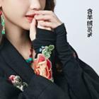 Long Fingerless Embroidered Gloves