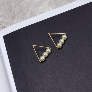 Faux Pearl Triangle Stud Earrings