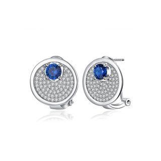 925 Sterling Silver Fashion Brilliant Geometric Round Earrings With Cubic Zircon Silver - One Size