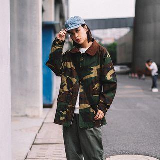 Couple Matching Camo Print Buttoned Cargo Jacket