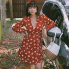 Floral Print V-neck Long Sleeve Wrapped Dress