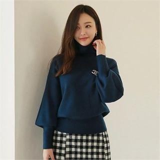 Trutle-neck Balloon-sleeve Knit Top