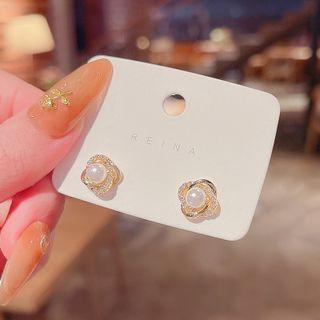Faux Pearl Stud Earring E3179 - 1 Pair - Gold - One
