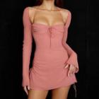Flared-sleeve Cut-out Mini Corset Dress