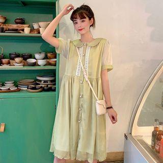 Short-sleeve Collared A-line Chiffon Dress