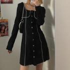 Long-sleeve Buttoned A-line Dress As Shown In Figure - One Size