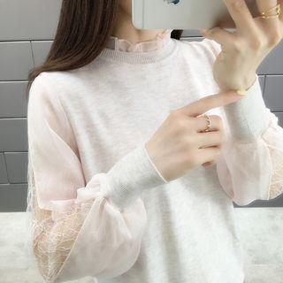 Lace Panel Long-sleeve Knitted Top