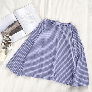 Color-block Crewneck Striped Long-sleeve Top