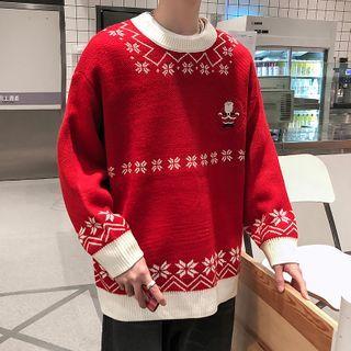 Santa Claus Embroidered Color-block Sweater