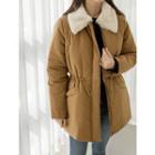 Plus Size Fleece-collar Drawstring-waist Padded Jacket