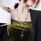 Alloy Cross & Coin Pendant Layered Necklace