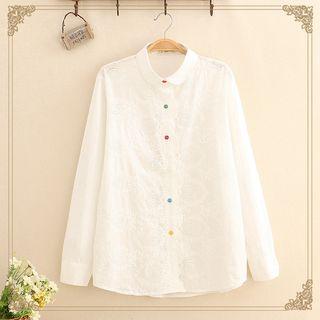 Floral Embroidered Perforated Shirt As Shown In Figure - One Size