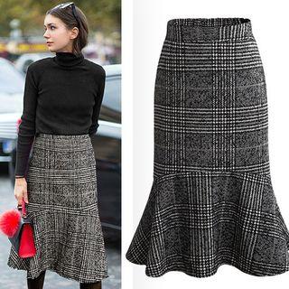 Plaid Midi Mermaid H-line Skirt