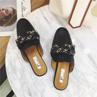 Faux-leather Bow-accent Mules