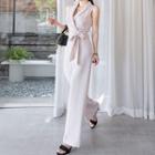 Sleeveless Tie-front Wide Leg Jumpsuit