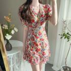 Frilled Floral Silky Wrap Dress