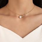 Faux Pearl Pendant Alloy Choker 21381 - Gold - One Size