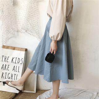 Plain Elastic-waist Midi A-line Skirt