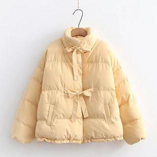 Bow Accent Padded Zip-up Jacket