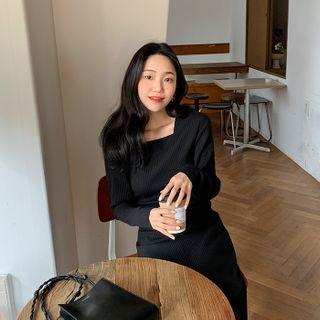 Square-neck Ribbed Maxi Dress