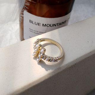 Faux Pearl Rhinestone Open Ring 1 Piece - Ring - Gold - One Size