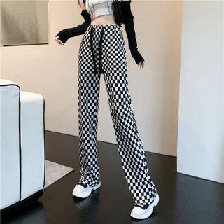 Drawstring Checkered Bootcut Pants