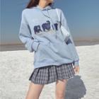 Embroidered Bear Hooded Pullover Blue - One Size