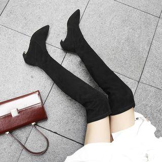 Genuine Suede Kitten Heel Over-the-knee Boots