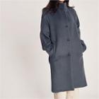 Stand-collar Single-breasted Wool Blend Coat