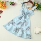 Leaf Print Spaghetti Strap Mini A-line Dress