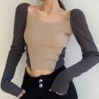 Long-sleeve Contrast Asymmetrical Knit Top