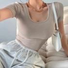 Short-sleeve Plain Slim-fit Top