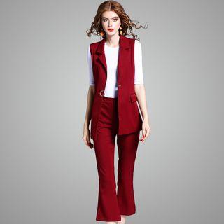 Set: Notched-lapel Vest + Plain Pants