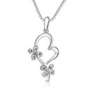 14k/585 White Gold Heart And Clover Diamond Cut Necklace