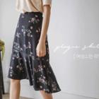 Zip-side Floral Chiffon Skirt