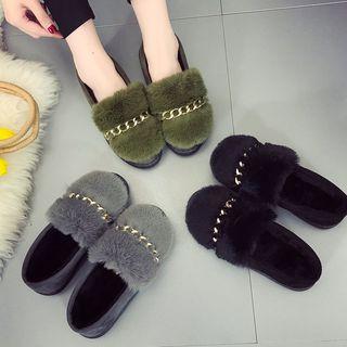 Metal Chain Furry Loafers