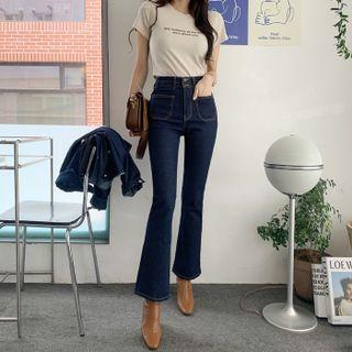 Patch-pocket Stitched Boot-cut Jeans