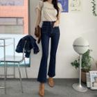 Patch-pocket Stitched Boot-cut Jeans