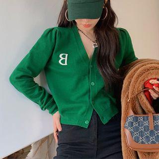 V-neck Lettering Cropped Cardigan