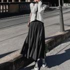 Contrast Trim Cardigan / A-line Midi Skirt