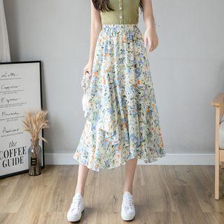 Chiffon Floral Print A-line Skirt