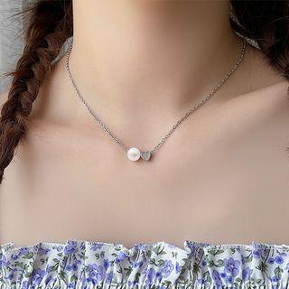 Faux Pearl & Heart Necklace