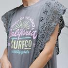 Lace-sleeve Printed Midi T-shirt Dress