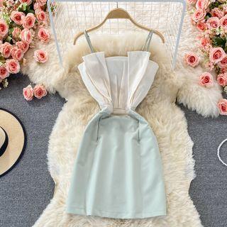 Spaghetti Strap Color Block A-line Dress