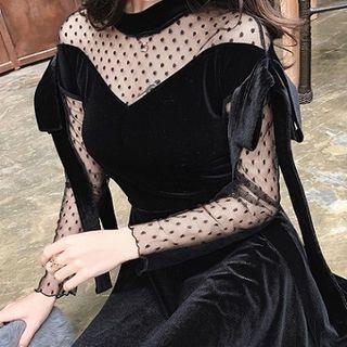 Plain Panel Mesh Party Dress