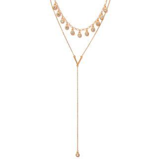 Rhinestone Layered Y Necklace 1967 - Gold - One Size