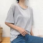 Striped Short-sleeve T-shirt Gray - One Size