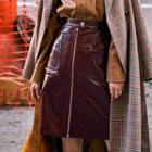 Zip-up Faux Leather Mini Pencil Skirt